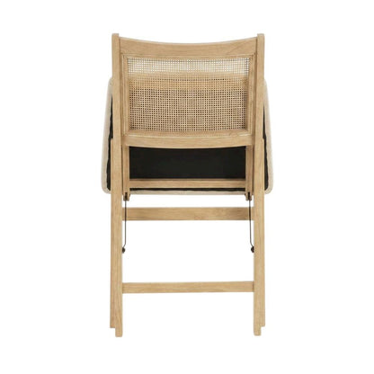 Beige Rattan Cane Folding Dining Side Chair with Polyester Fabric Seat