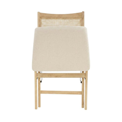 Beige Rattan Cane Folding Dining Side Chair with Polyester Fabric Seat