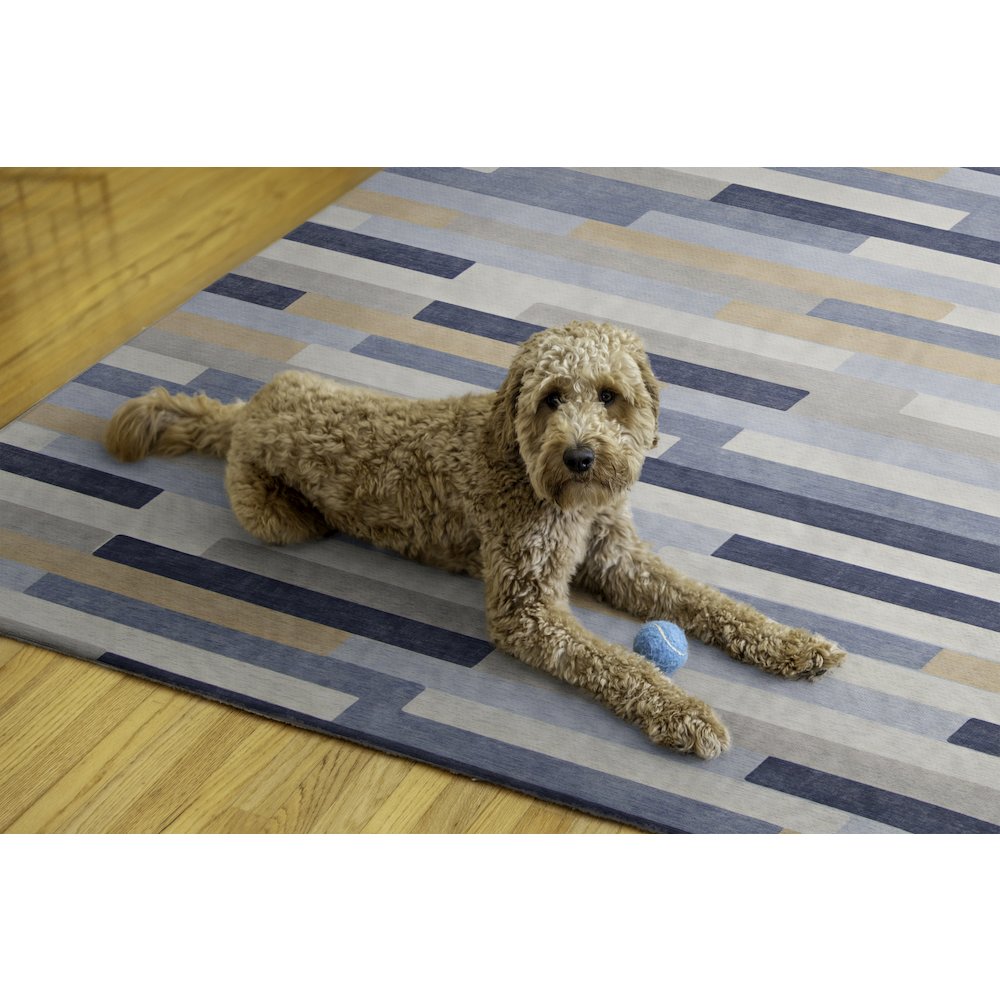 Outdoor Washable Miami Ivory & Blue 5' X7', Rug