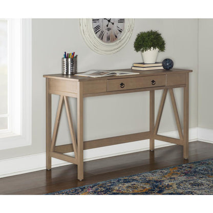 Driftwood Office Desk with Solid Eucalyptus Pine Finish, Spacious Work Surface