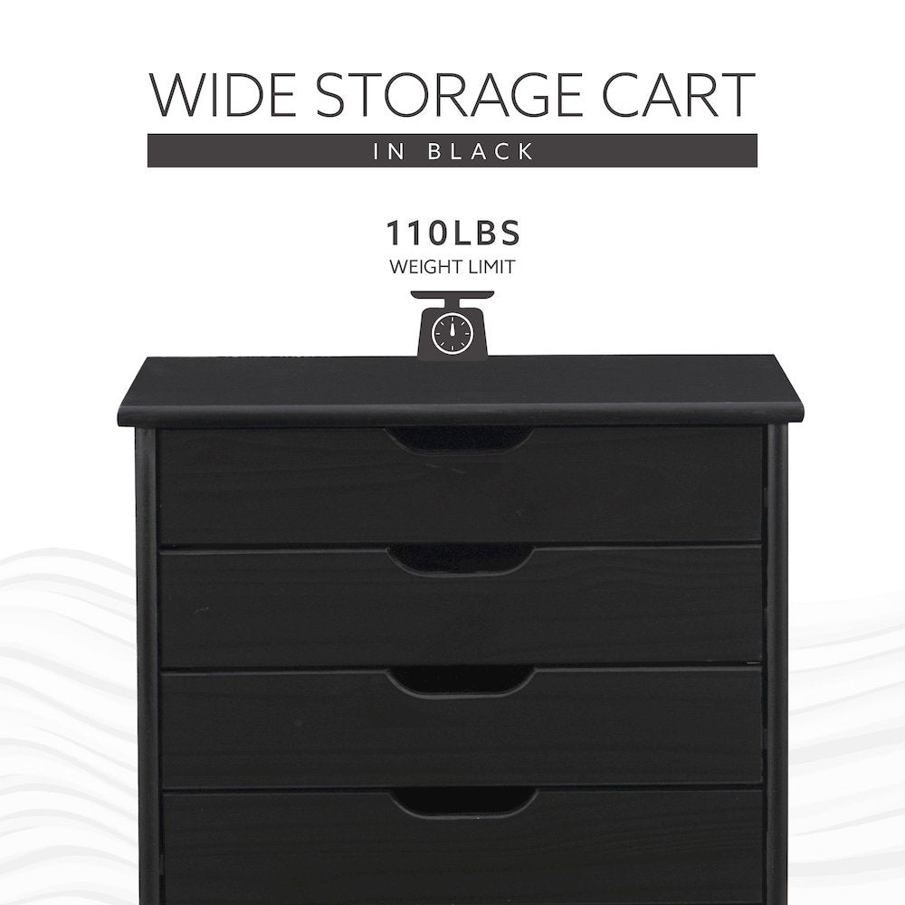 Cary Black Six Drawer Wide Rolling Storage Cart Black