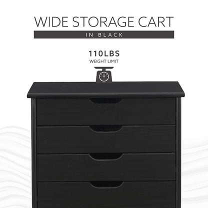 Cary Black Six Drawer Wide Rolling Storage Cart Black