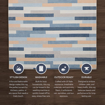 Outdoor Washable Miami Ivory & Blue 5' X7', Rug