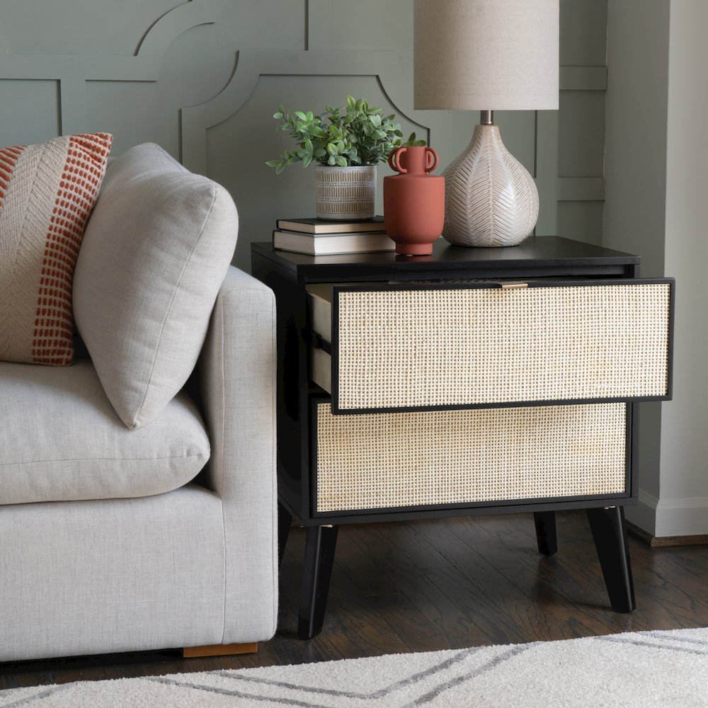 Collett Cane 2 Drawer Nightstand Black