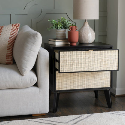 Collett Cane 2 Drawer Nightstand Black