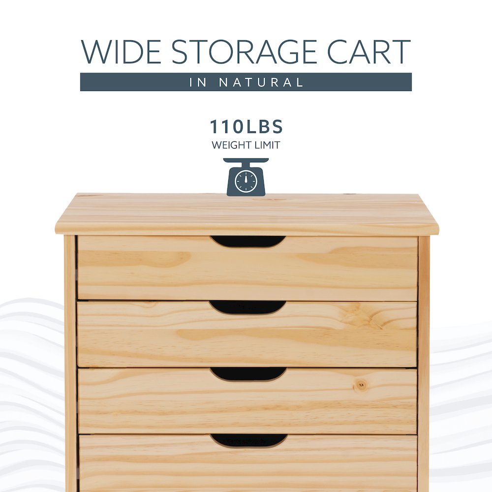 Cary Six Drawer Wide Roll Cart, Natural