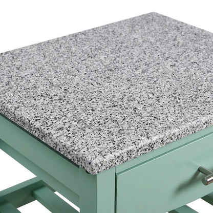 Pine Wood Kitchen Island with Granite Top, Wine Rack and Pull-Out Drawer, Green