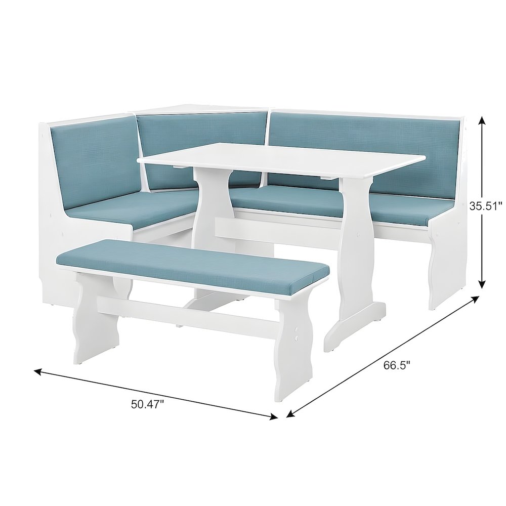 Pine and MDF Corner Dining Nook Set with Upholstered Bench and Table