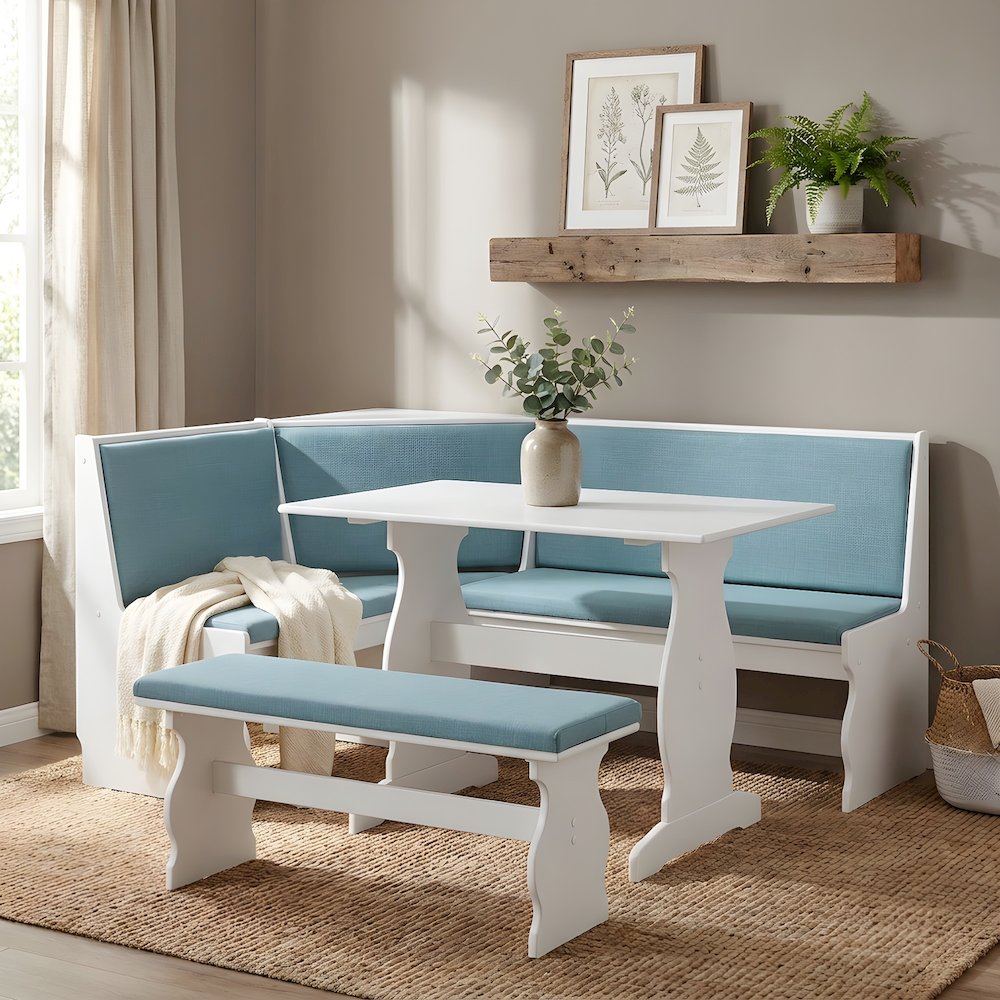 Pine and MDF Corner Dining Nook Set with Upholstered Bench and Table
