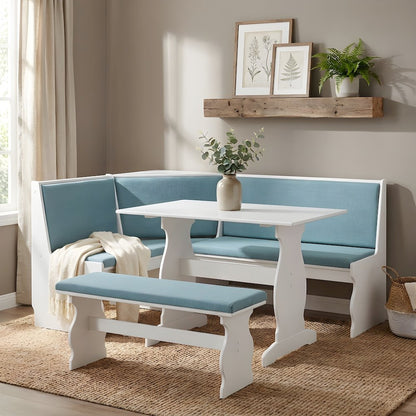 Pine and MDF Corner Dining Nook Set with Upholstered Bench and Table