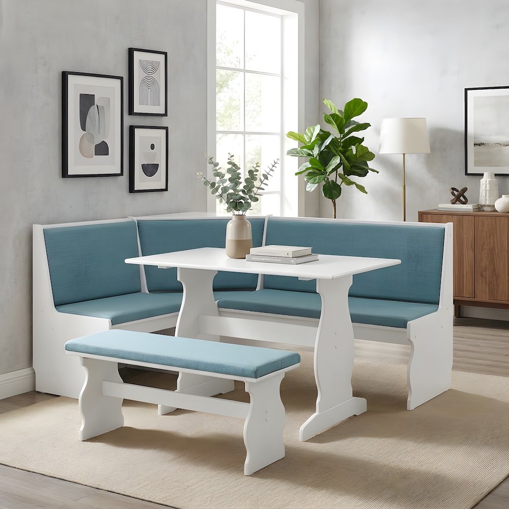 Pine and MDF Corner Dining Nook Set with Upholstered Bench and Table
