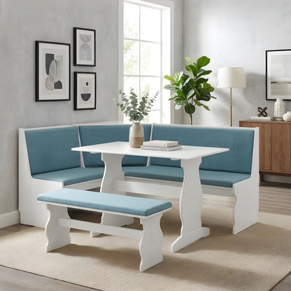 Pine and MDF Corner Dining Nook Set with Upholstered Bench and Table