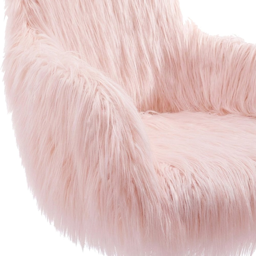 Faux Fur Upholstered Mid-Back Office Chair with Chrome Base and Casters, Pink