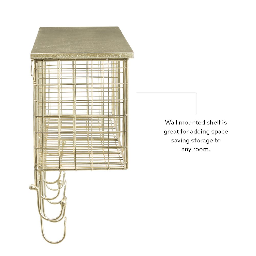 Four Cubby Wall Shelf Gold