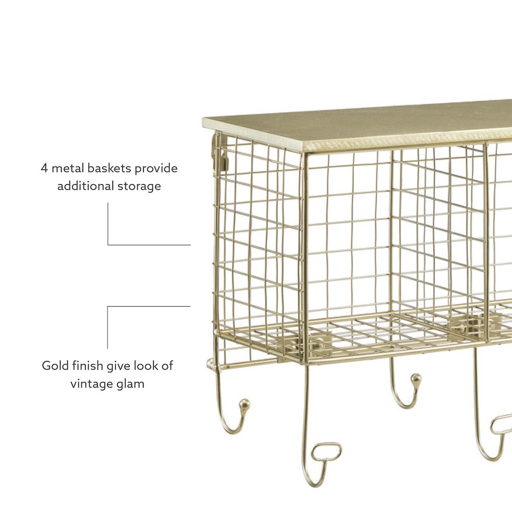 Four Cubby Wall Shelf Gold