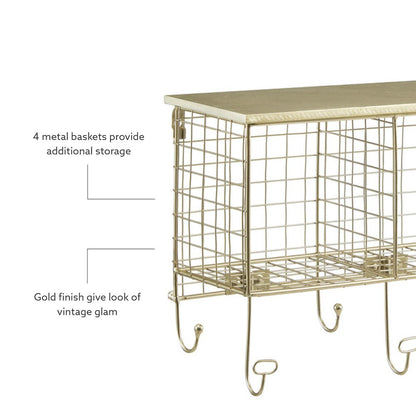 Four Cubby Wall Shelf Gold