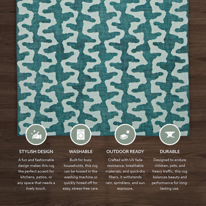 Outdoor Washable Doral Aqua & Green 3' X 5', Rug