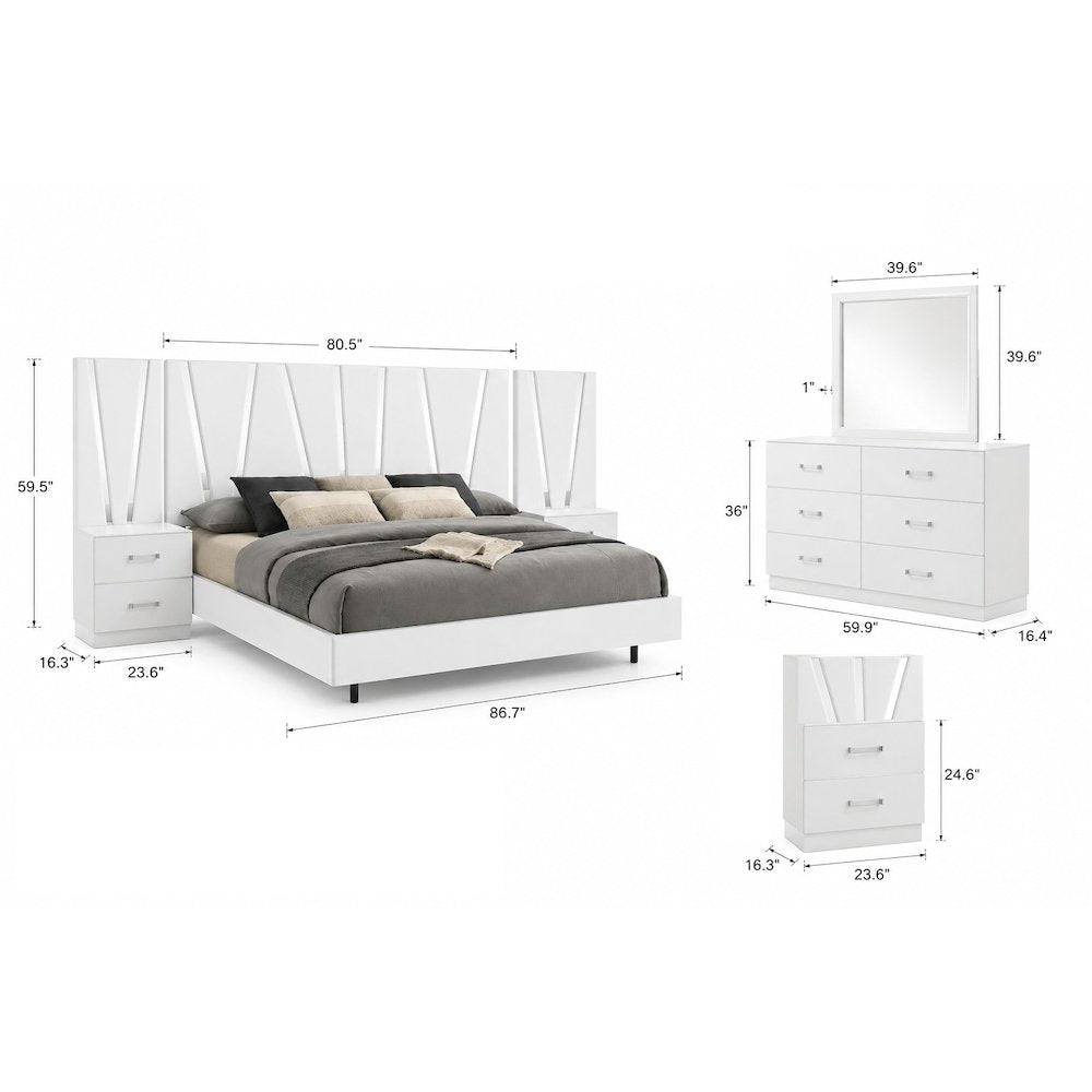 Solid Wood Queen Bedroom Set with Dresser, Mirror and Nightstands, White