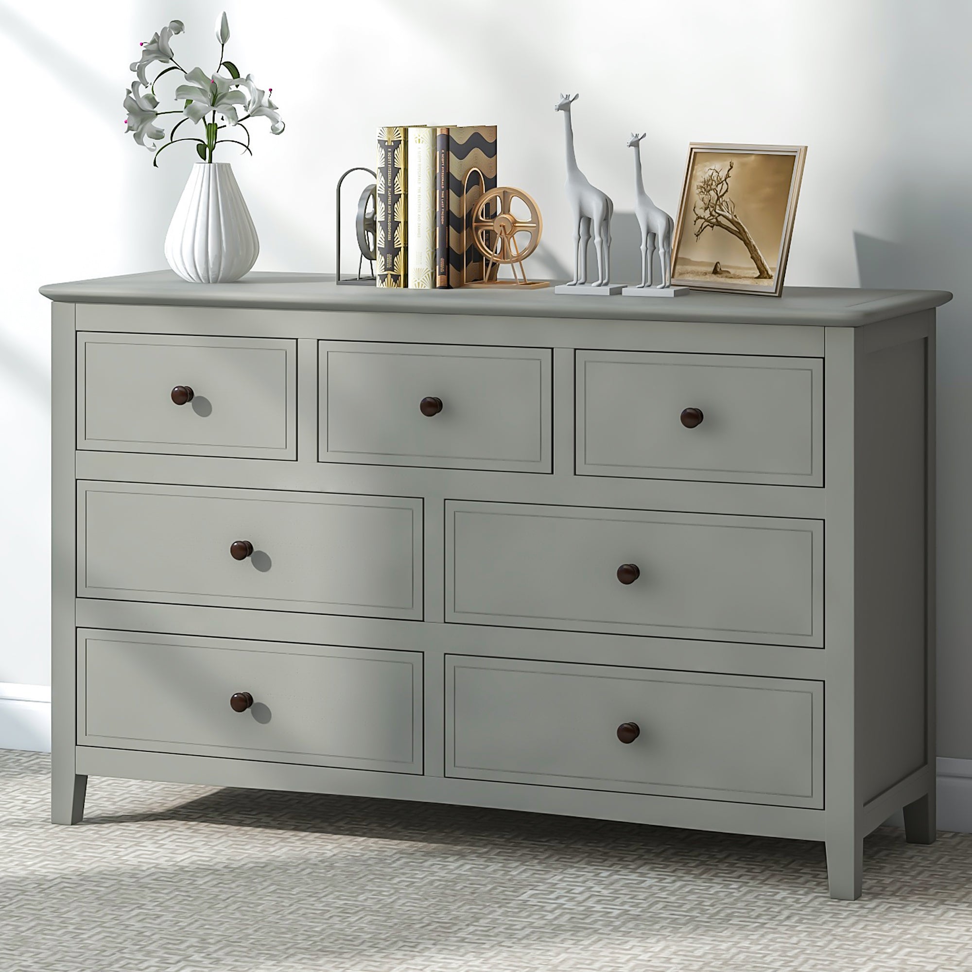 7 Drawers Solid Wood Dresser,Gray(old sku:WF283151AAG)