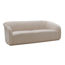 Beige Velvet 3 Seater Couch With Rolled Arms And Pleated Backrest Detail