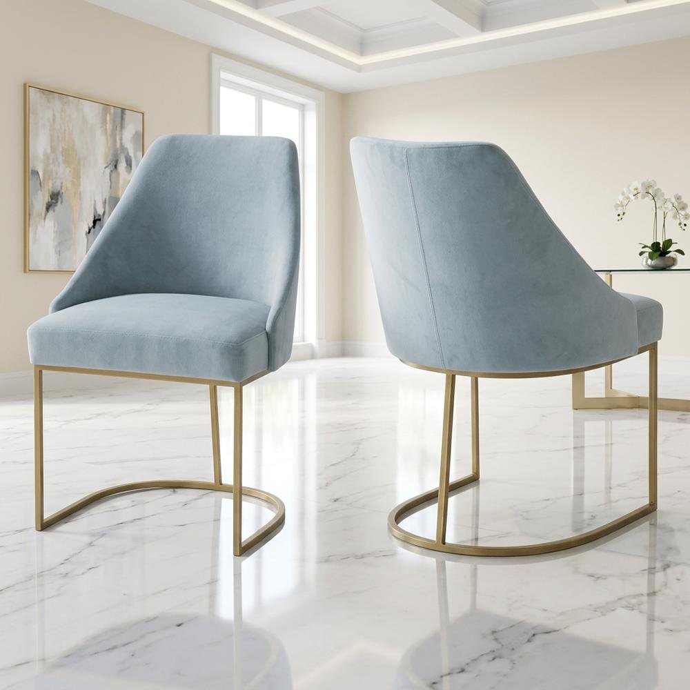Velvet Dining Chair Set of 2 with Gold-Finished Steel Frame