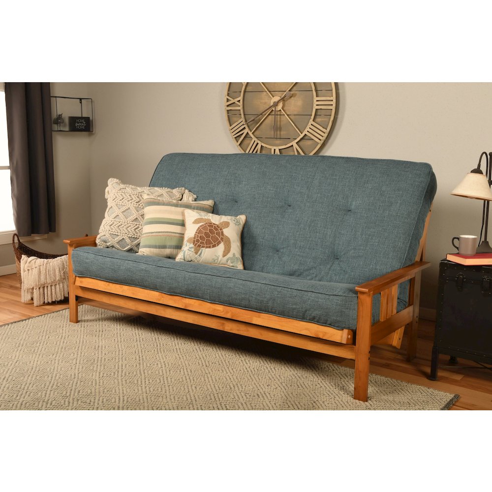 Monterey Frame Queen-Butternut Finish-Linen Aqua Mattress