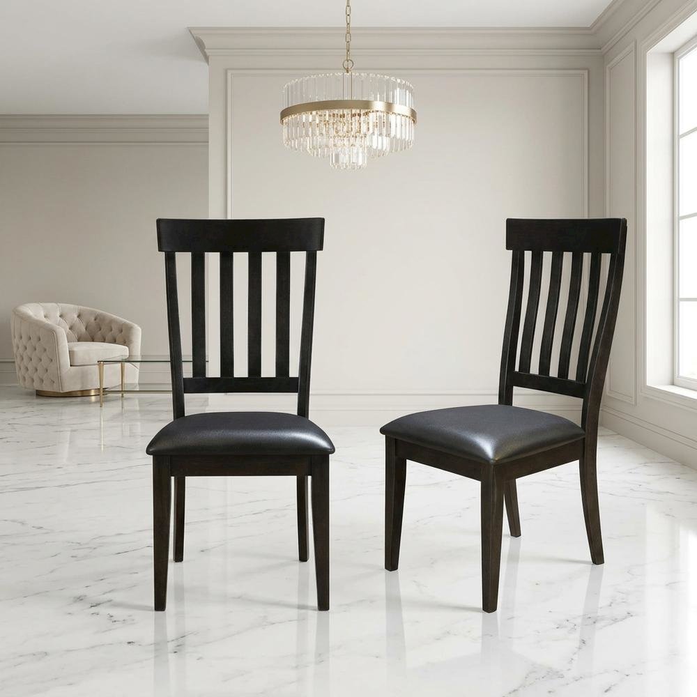 Grey Finish Side Chairs with Upholstered Faux Leather Seats