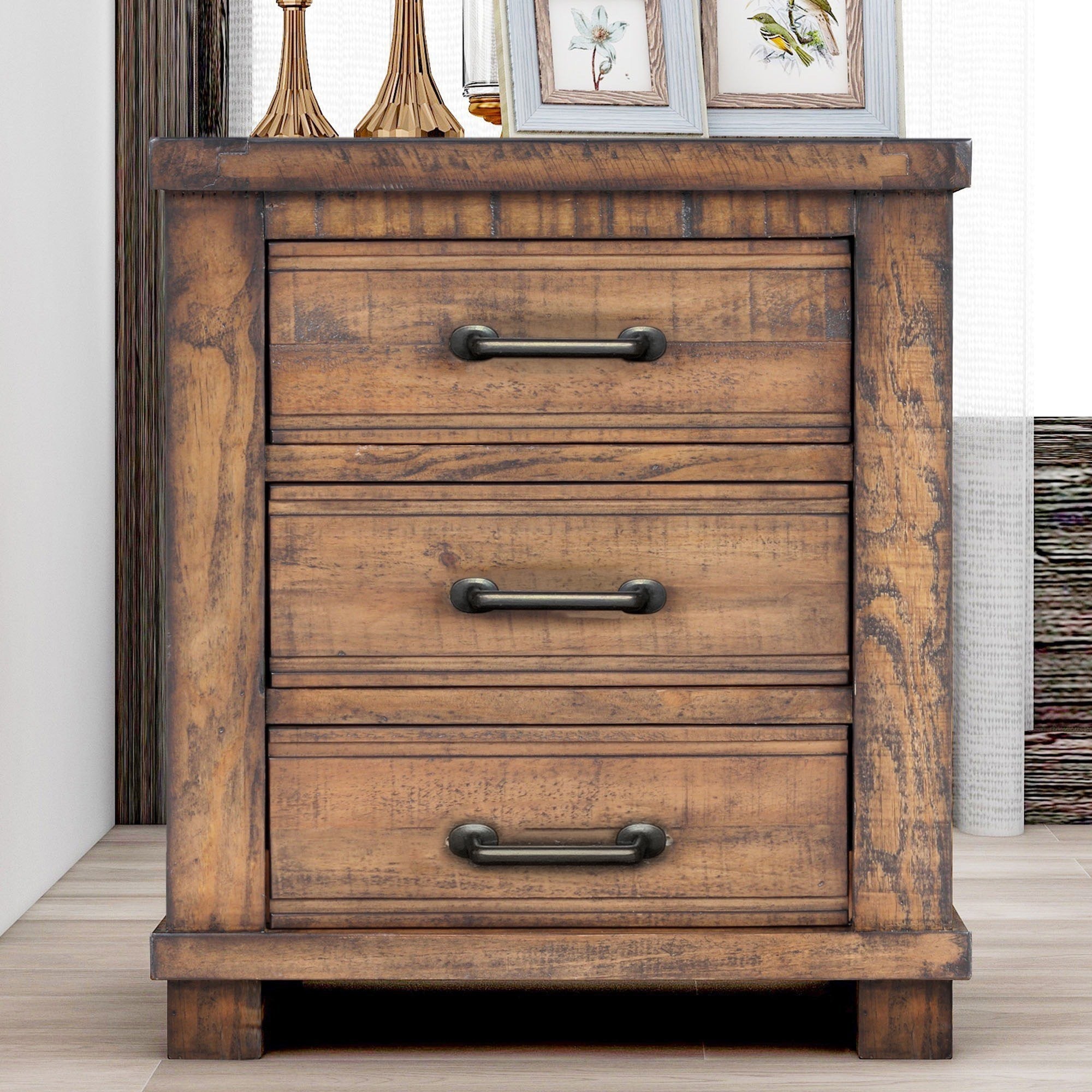 Rustic Three Drawer Reclaimed Solid Wood Framhouse Nightstand (old sku:WF298401AAD)