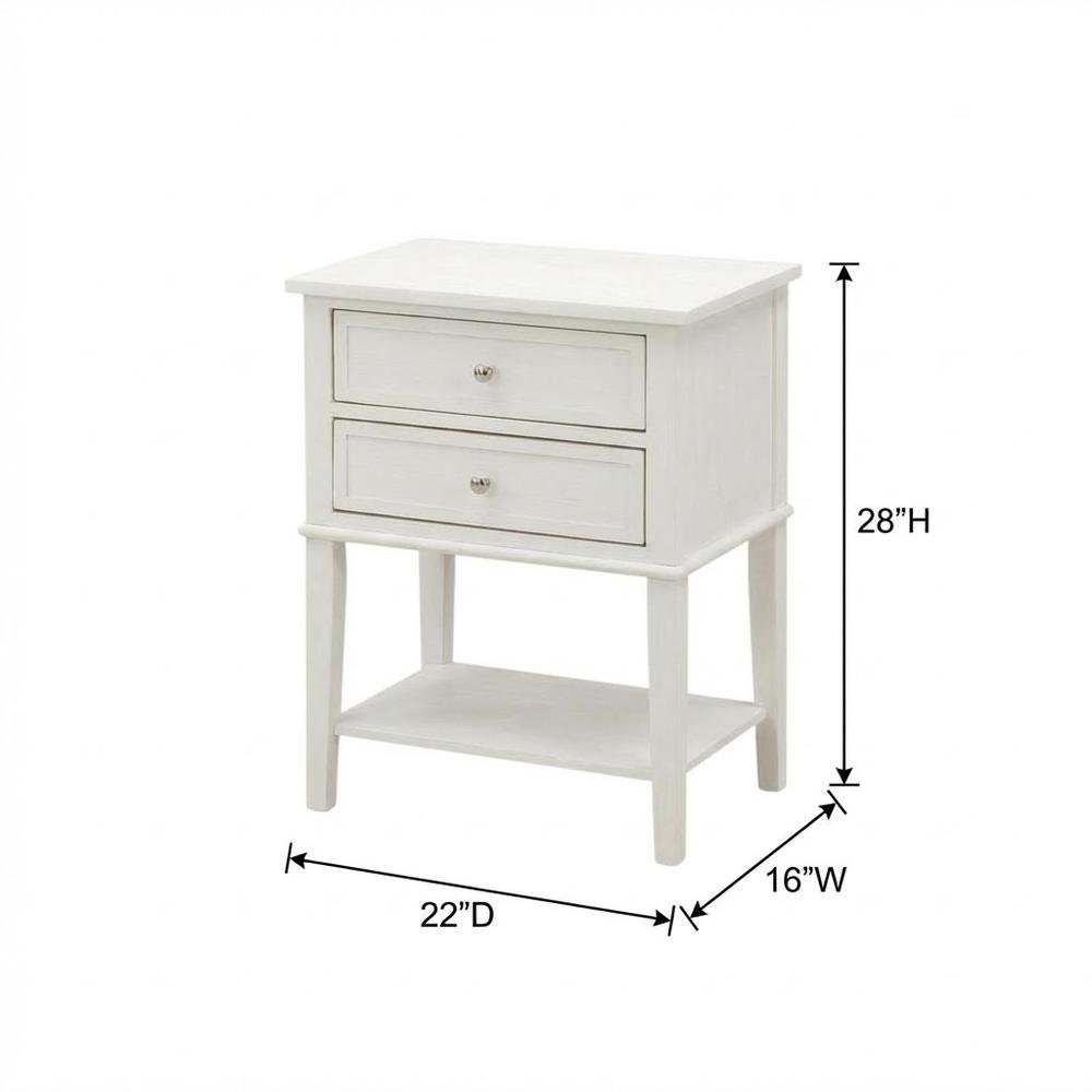 Small Nightstand, 2 Wooden Drawers in Brushed Butter Cream Finish for Bedroom