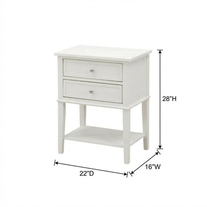 Small Nightstand, 2 Wooden Drawers in Brushed Butter Cream Finish for Bedroom