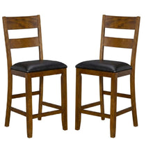 Rustic Whiskey Counter Stool with Upholstered Faux Leather Seat 2-Piece Set