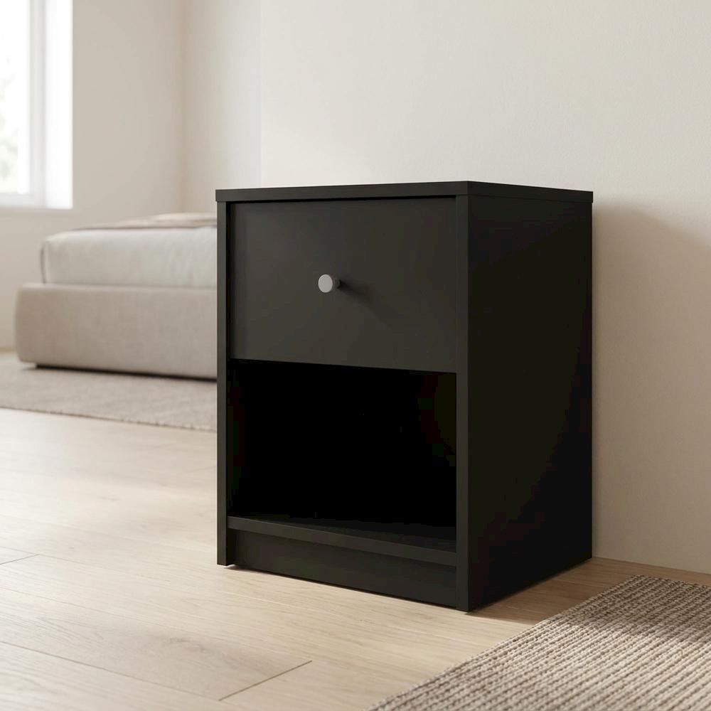 Black Small Nightstand - Compact Bedside Table with Drawer for Bedrooms