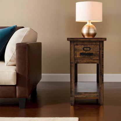 Gray One Drawer Chairside Table with Acacia and Veneer for Industrial Style