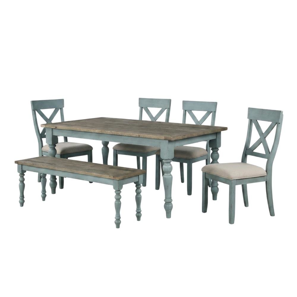6-Piece Dining Table Set with Cross Back Chairs and Bench in Elegant Finish