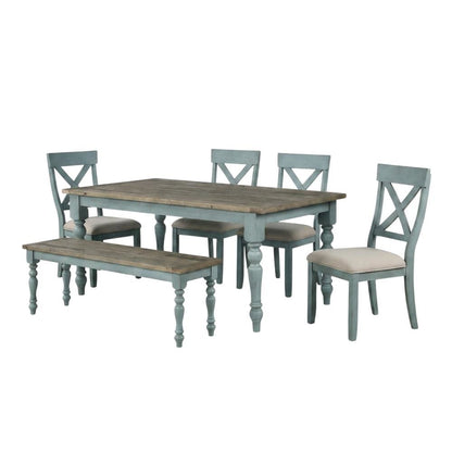 6-Piece Dining Table Set with Cross Back Chairs and Bench in Elegant Finish