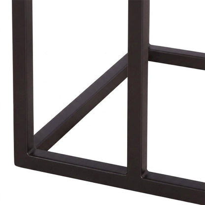 Metal and Stone Side Table with Inset Stone Top and Matte Finish for Living Room