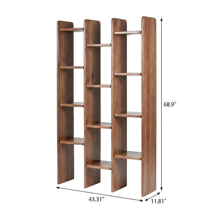 Solid Acacia Wood Open-Shelf Tall Bookcase with Dowel Joinery, 12 Shelves