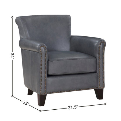 Elegant Burnish Gray Leather Accent Chair with Arm Rest and Nailheads Trim