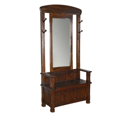 Brown Solid Wood Hall Tree with Storage, 4-Hook Hall Entryway Furniture