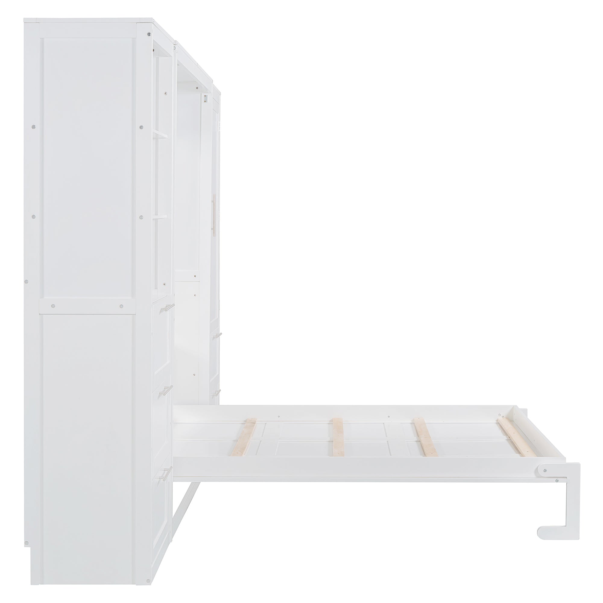 Queen Size Murphy Bed Wall Bed with Closet ,Drawers and Shelves,White