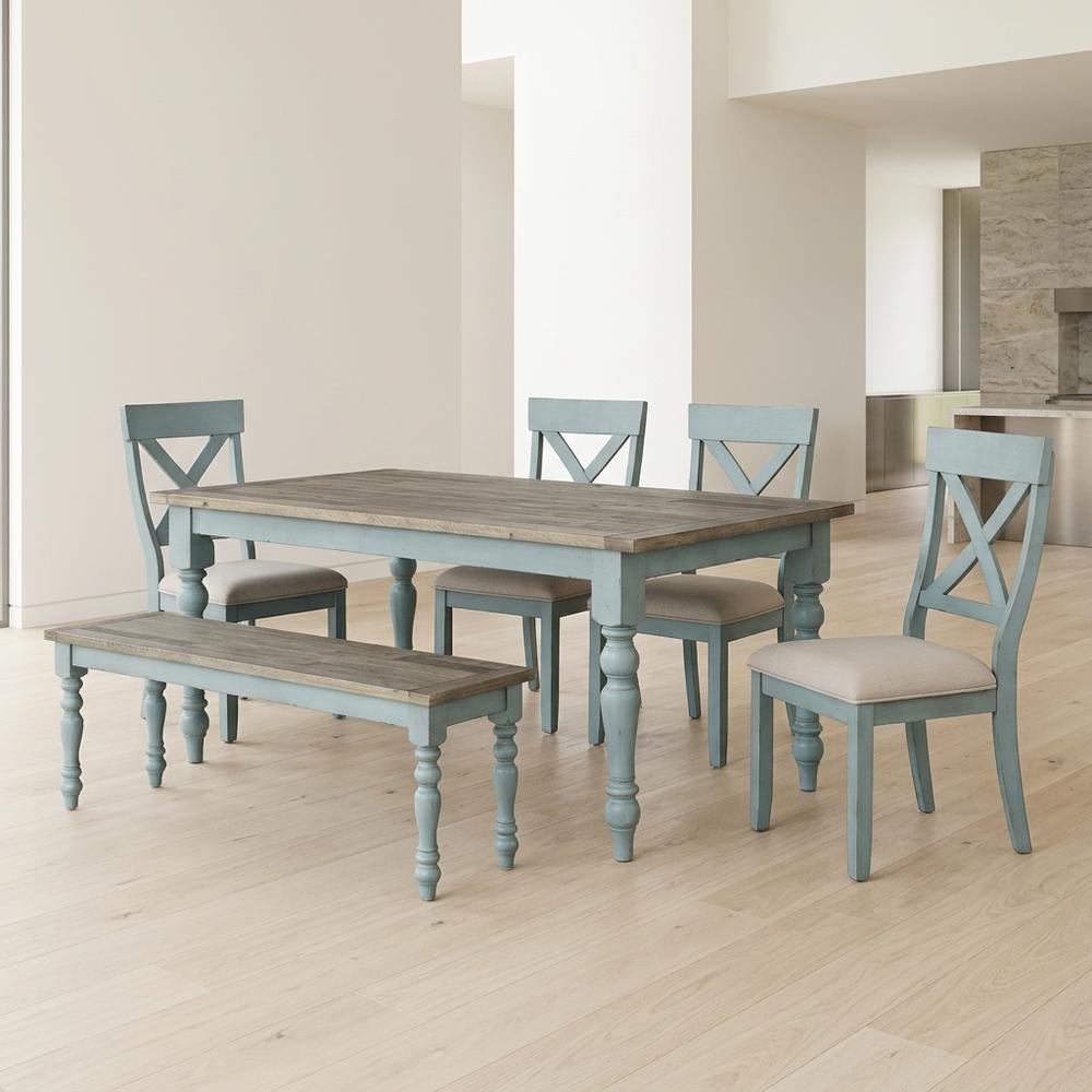 6-Piece Dining Table Set with Cross Back Chairs and Bench in Elegant Finish