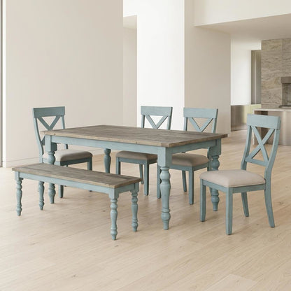 6-Piece Dining Table Set with Cross Back Chairs and Bench in Elegant Finish