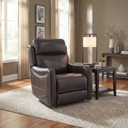 Brown Leather Power Lift Recliner with Heat, Power Headrest & Lumbar Support