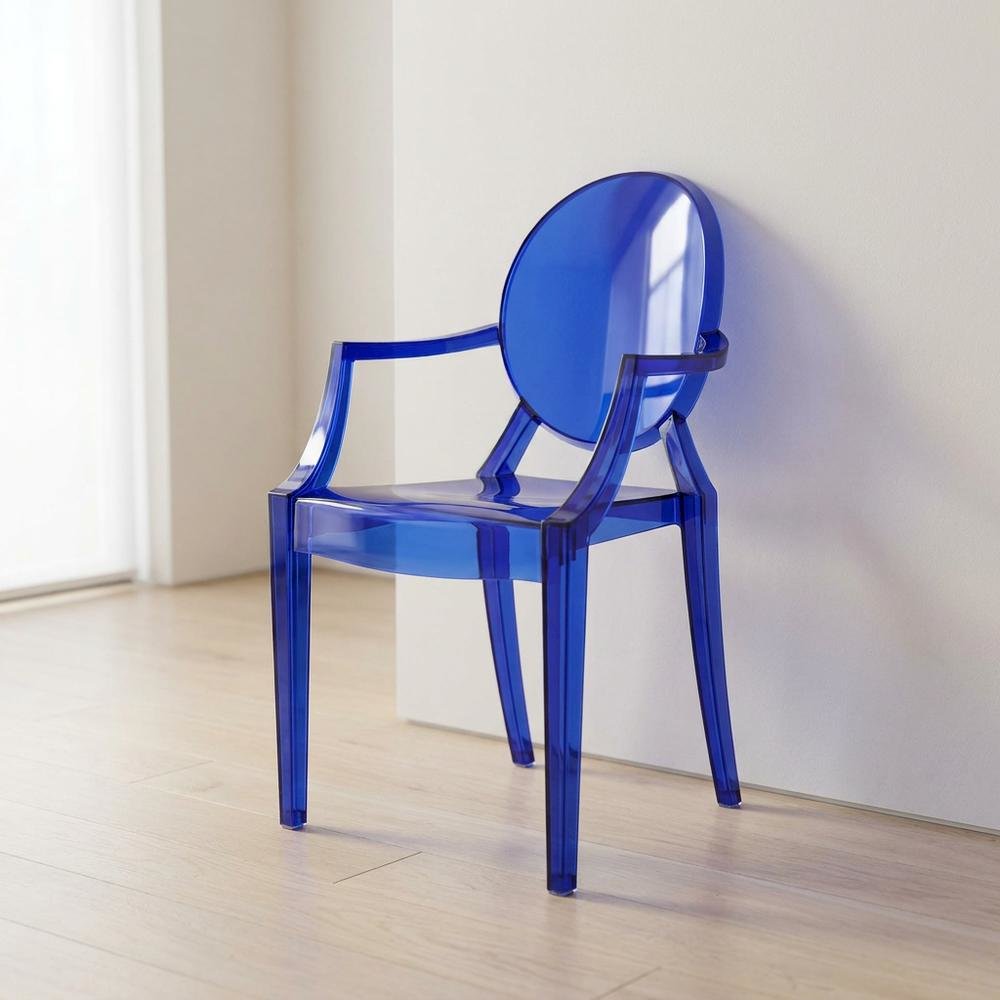 Acrylic Stackable Dining Armchair, Contoured Back, Blue