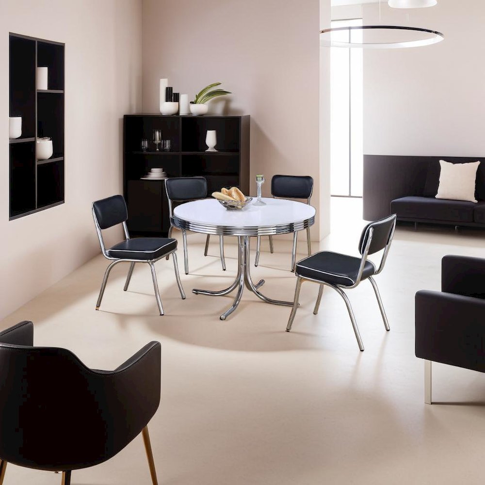 Sleek Round Dining Set Featuring 5 Pieces in Glossy White and Black Finish