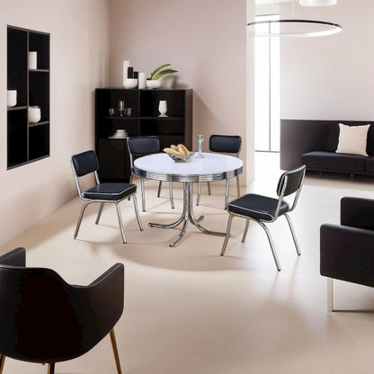 Sleek Round Dining Set Featuring 5 Pieces in Glossy White and Black Finish