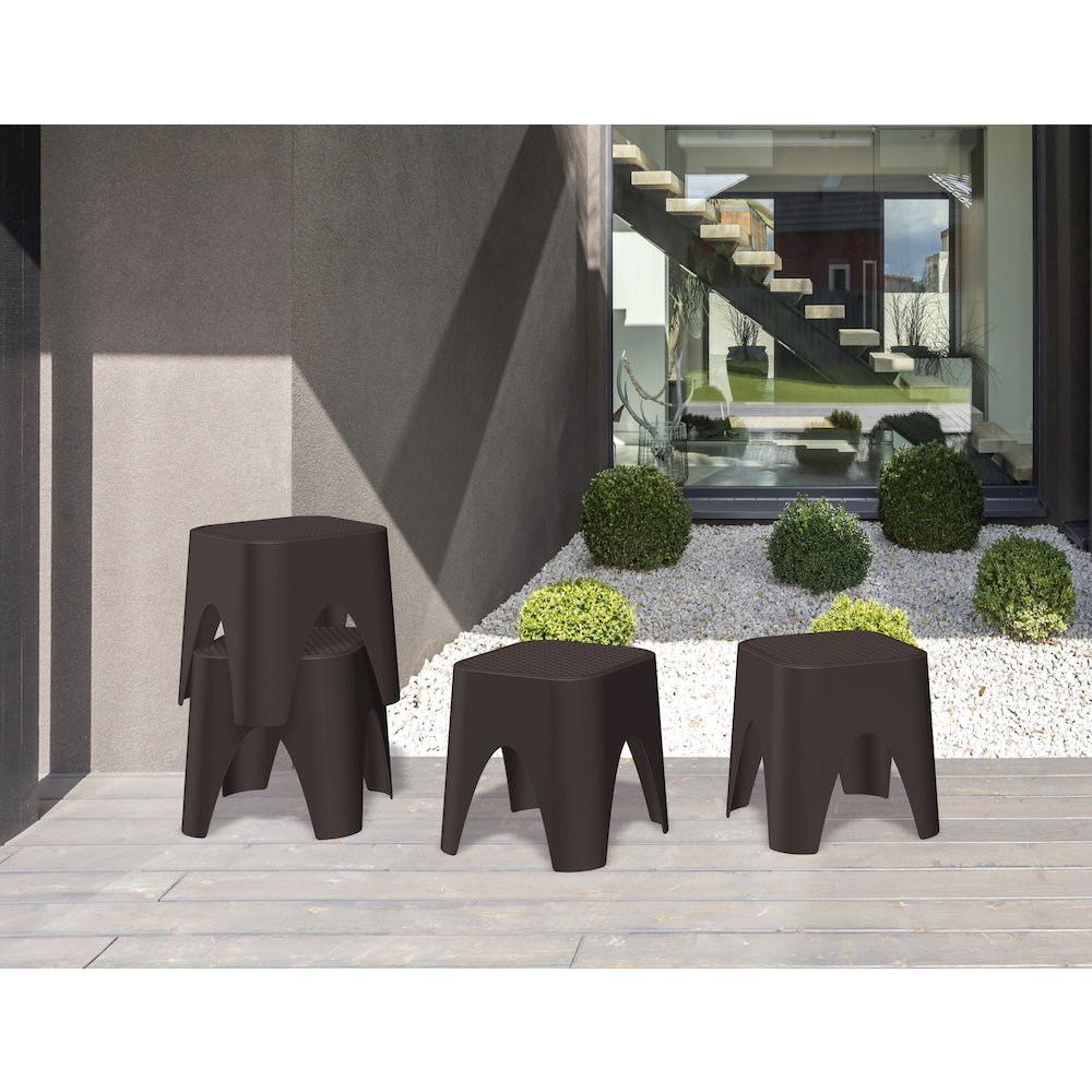 Mallorca Stackable Rattan Top Side Table/Ottoman Set of 2