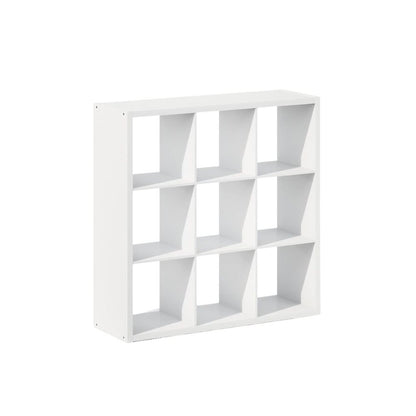 White Engineered Wood Cube Storage Organizer with 9 Open Storage Cubes