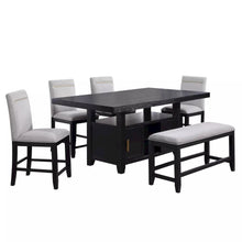 Rubbed Charcoal Finished Counter Height Dining Table for 6 with Chairs and Bench