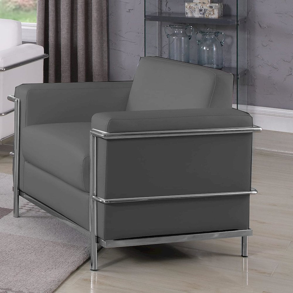 Best Master Furniture Sherry 36" Modern Faux Leather Accent Chair in Dark Gray